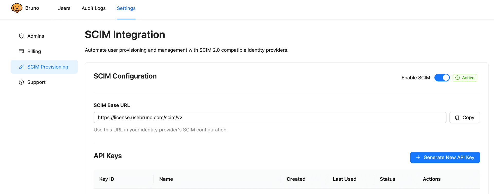 Enable SCIM in Bruno license portal