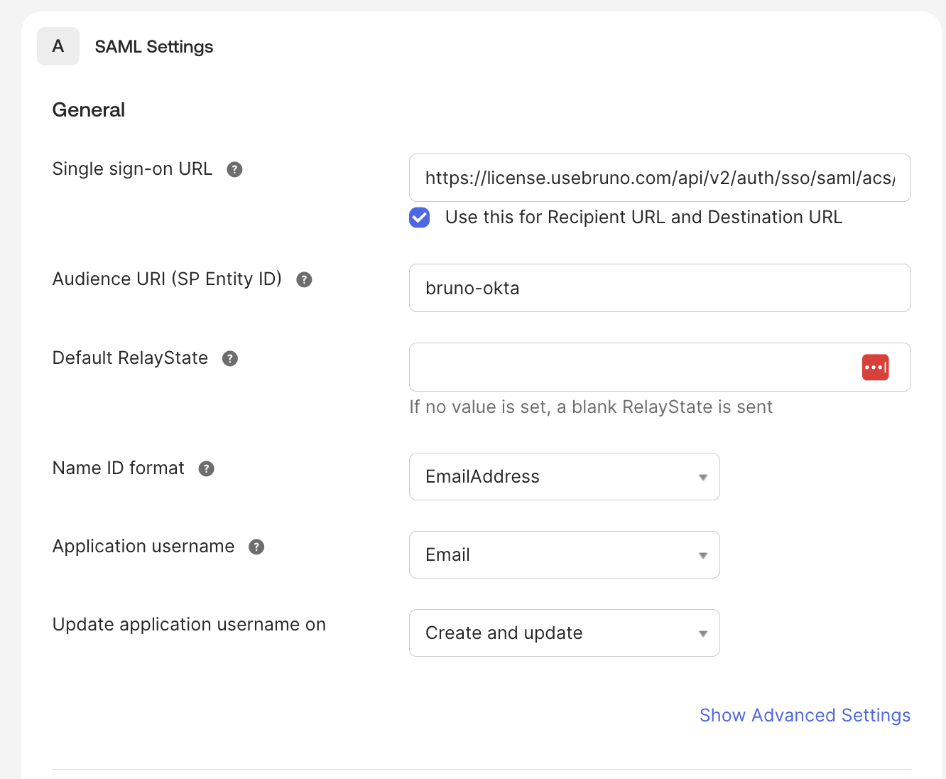 Configure Audience URI (SP Entity ID) in Okta